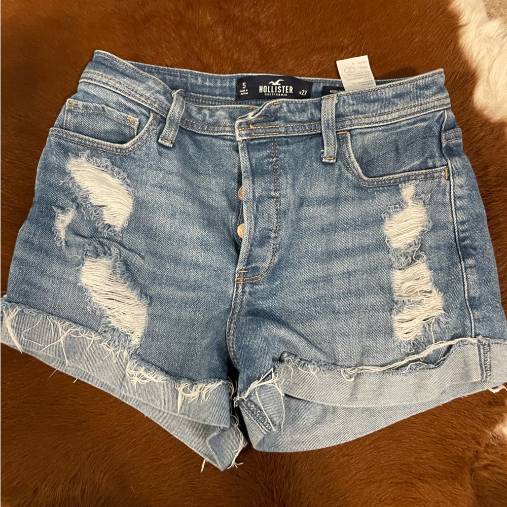 Hollister Women's Light Wash Distressed Denim Shorts